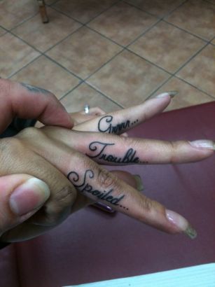 Text Tattoo On Fingers